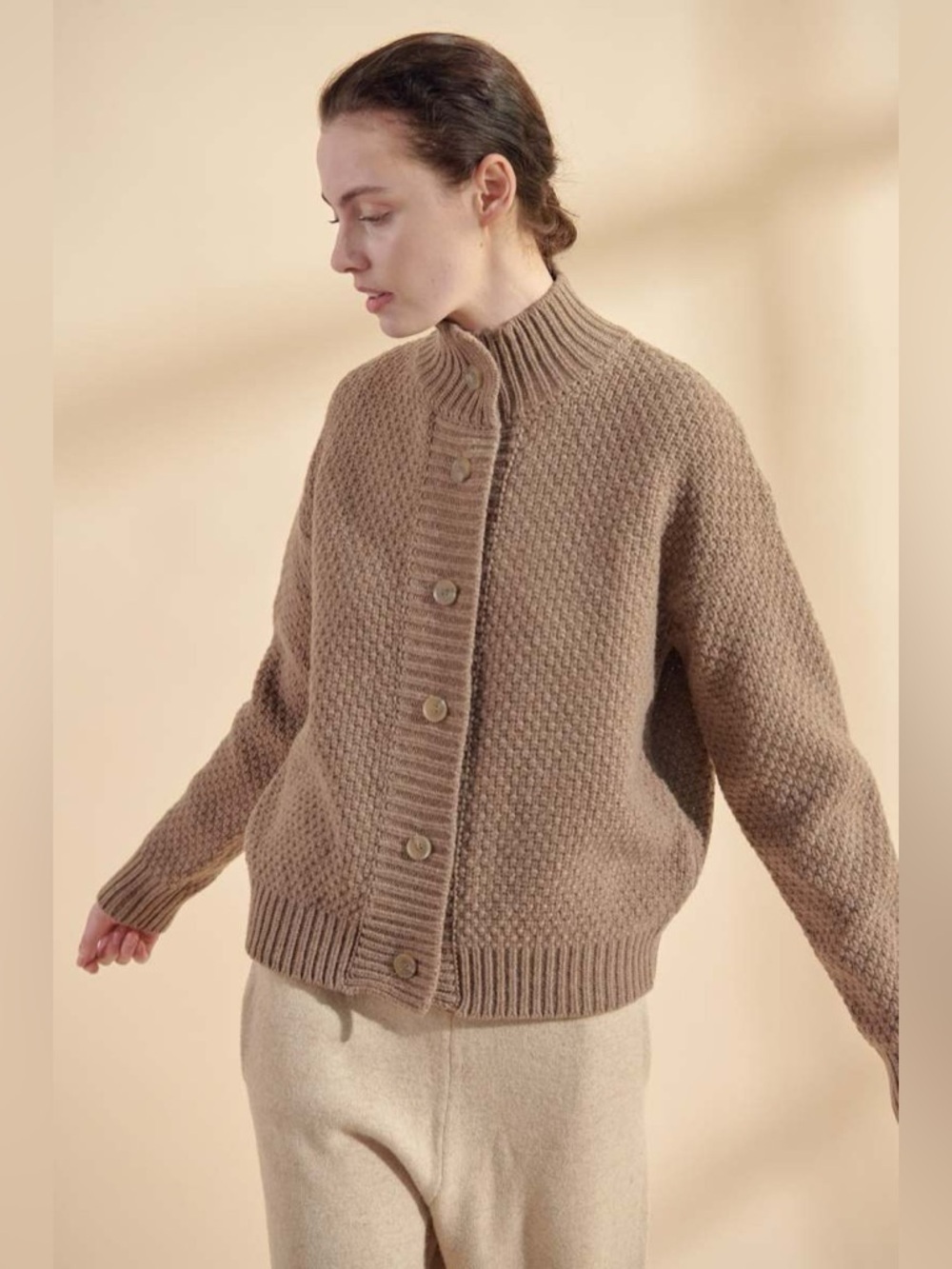 AMENTE LOS ANGELES High Neck Wool Cardigan Brown Size M/L GUC